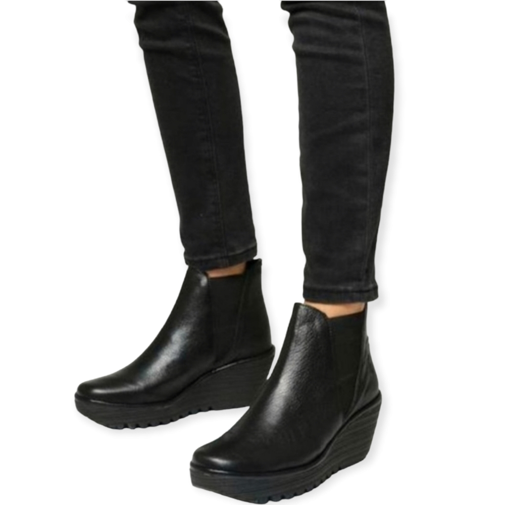 Fly London Yoss Platform Wedge Ankle Chelsea Boots